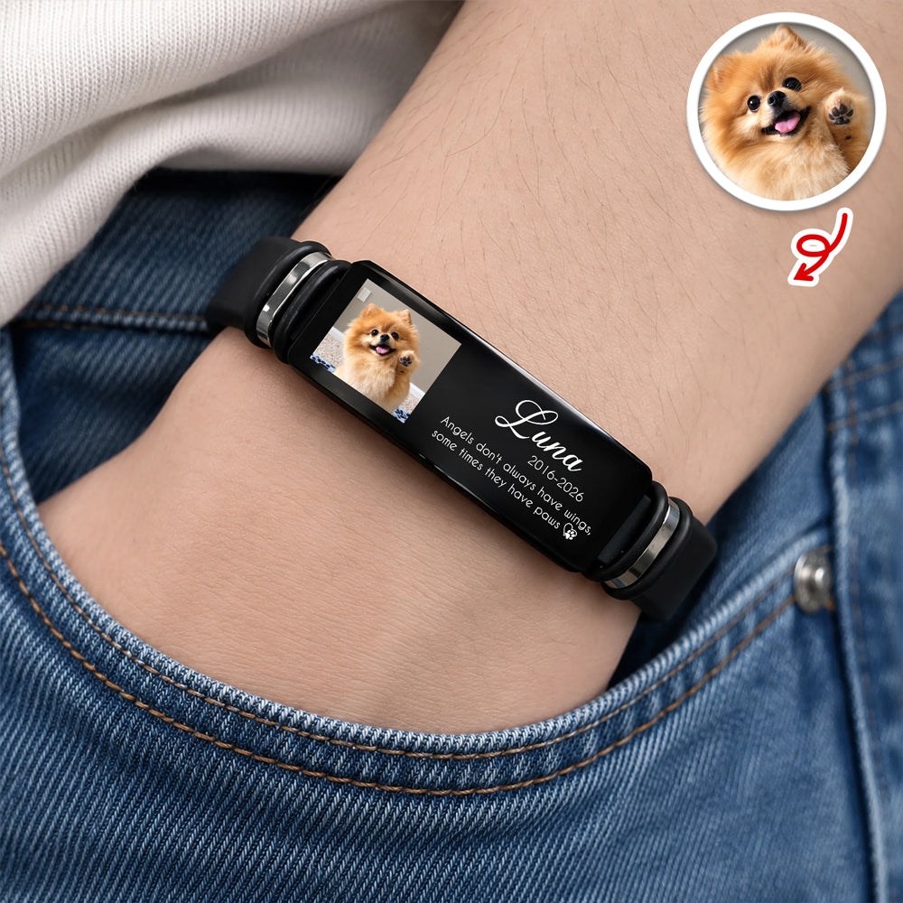 Custom Photo And Name Pet Memorial Wristband Bracelet - Forever In My Heart Pet Lover Gift LM32 669629