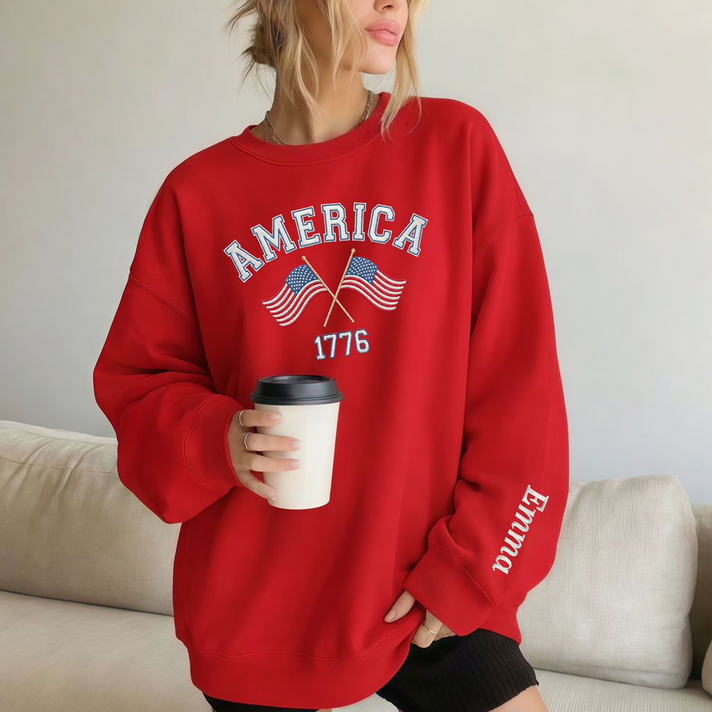 Custom Name America 1776-2026 250th Anniversary Patriotic Sleeve Embroidered Sweatshirt LM32 899495