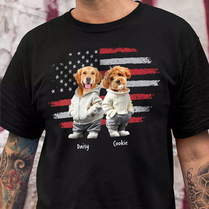 Custom Photo Best Dog Dad, Dog Mom Ever US Flag Back & Front Dark Shirt HA75 892396