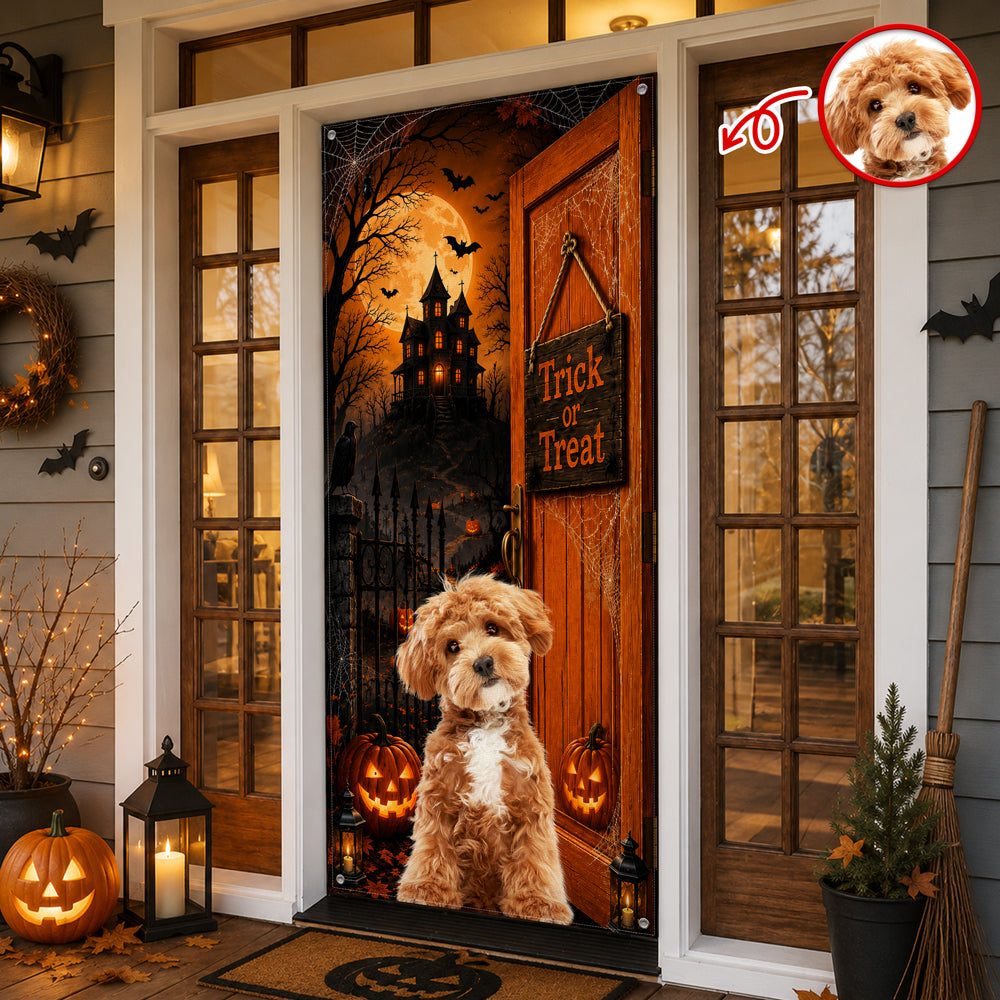 Custom Photo Trick Or Treat Halloween Door Cover – Personalized Gift for Dog Lovers LM32 669579