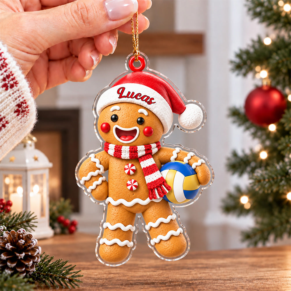 Custom Name Gingerbread Volleyball Acrylic Ornament, Personalized Christmas Decoration for Sports Lovers LM32 670015