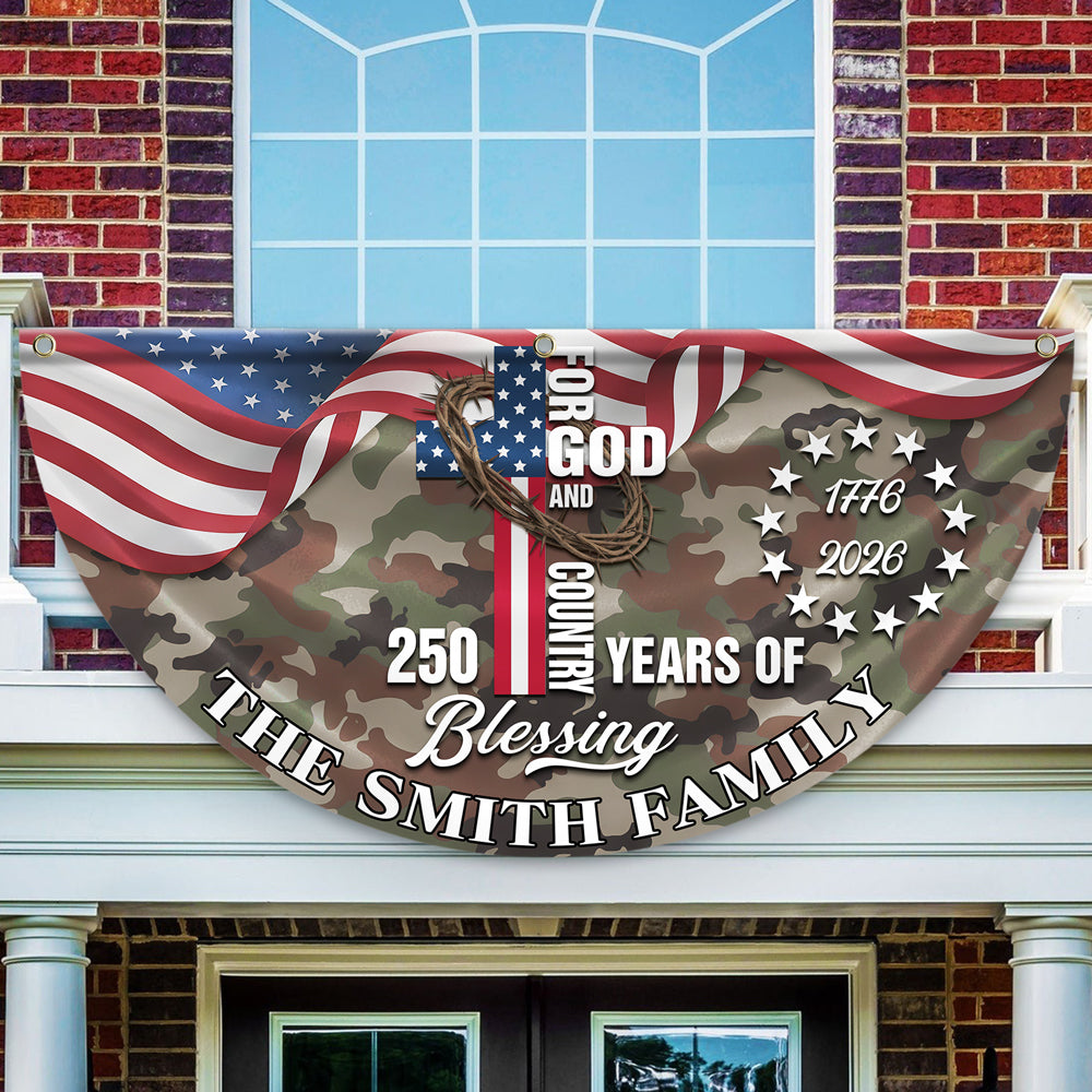 Custom Family Name USA 250th Anniversary 1776–2026 Camo Non-pleated Fan Flag HO82 901506