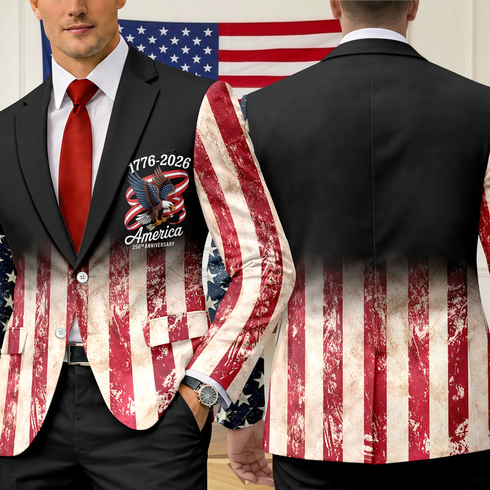 Personalized Patriotic 250th Anniversary God Bless America Eagle 1776–2026 Men's Suit HA75 920146