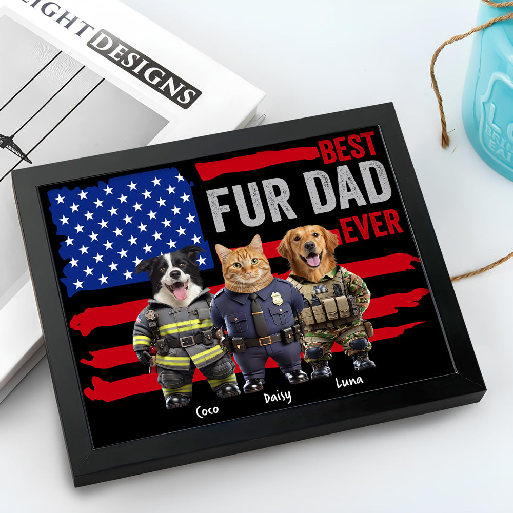 Custom Photo Best Dog Cat Dad Ever US Flag Picture Frame Uniform Ver HA75 892190
