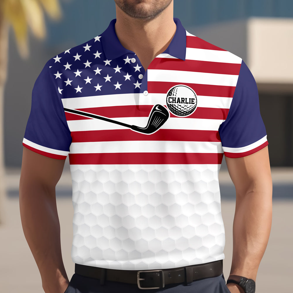 Custom Name American Flag Golf Polo Shirt Gift For Golfer, Golf Lovers HA75 898712