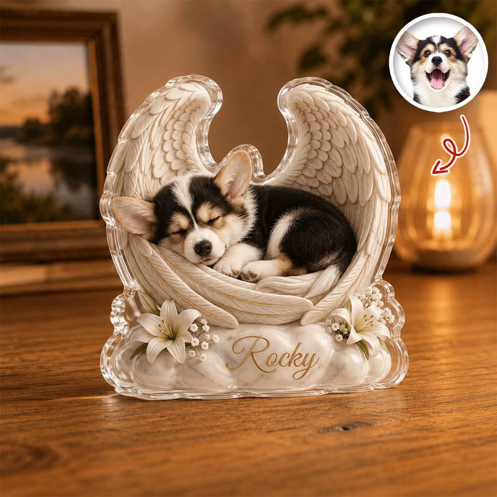 Custom Photo Angel Wings Memorial Sympathy Acrylic Block Plaque Gifts For Dogs, Cats Lover HO82 903288
