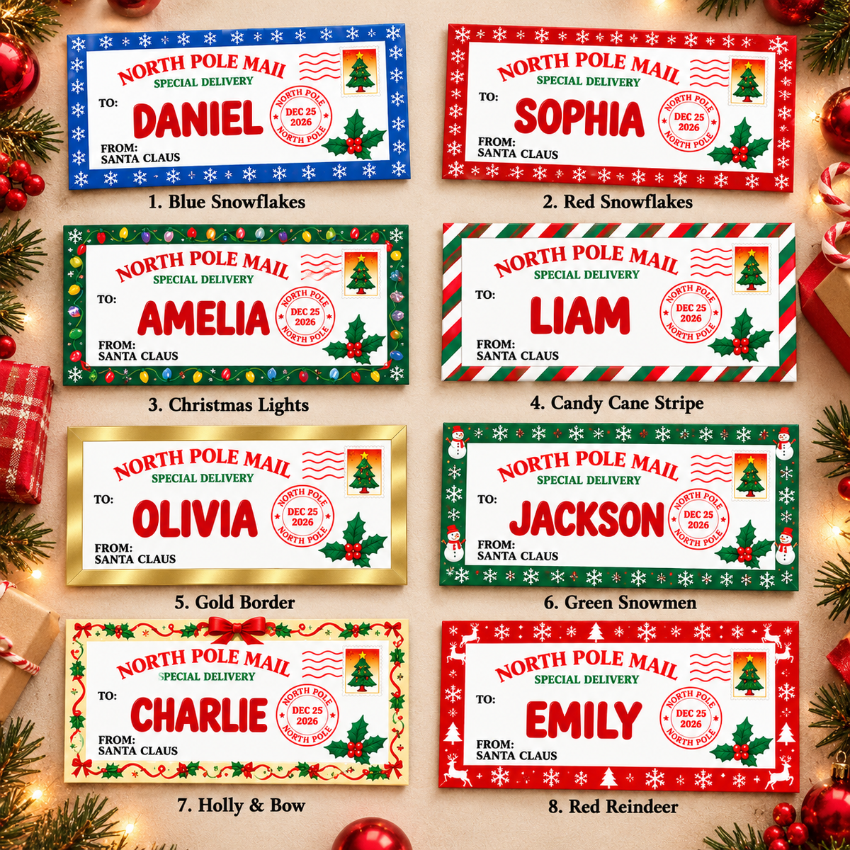 Personalized North Pole Mail Christmas Money Envelope – Custom Name Cash Gift for Kids CH07 180930