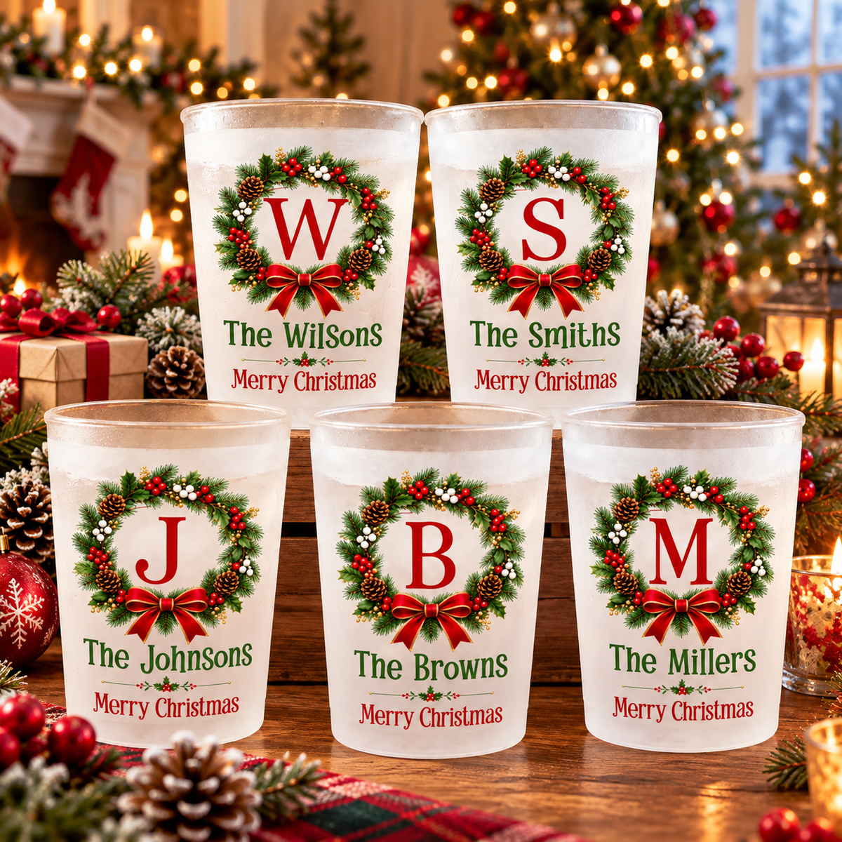 Custom Family Name Monogram Wreath Cups Party Decor CH07 180830