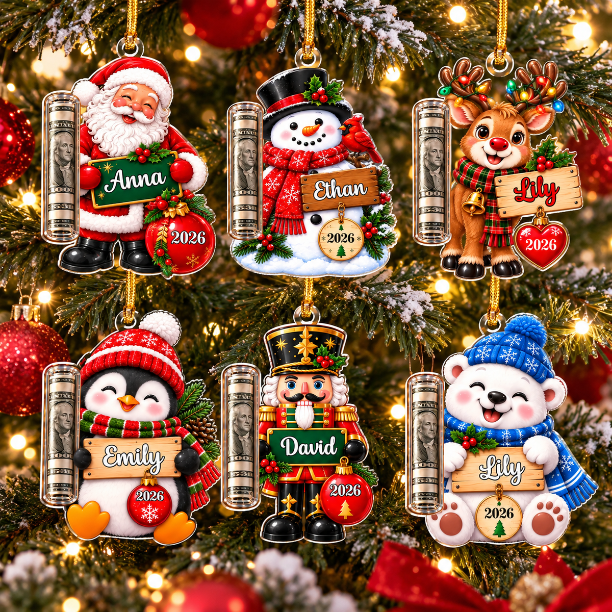 Personalized Christmas Acrylic Money Holder, Christmas Tree Keepsake CH07 180820