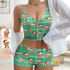 Custom Photo Name Dog Cat Christmas Flannel Appliques Notched Neckline Lingerie Set LM32 893909