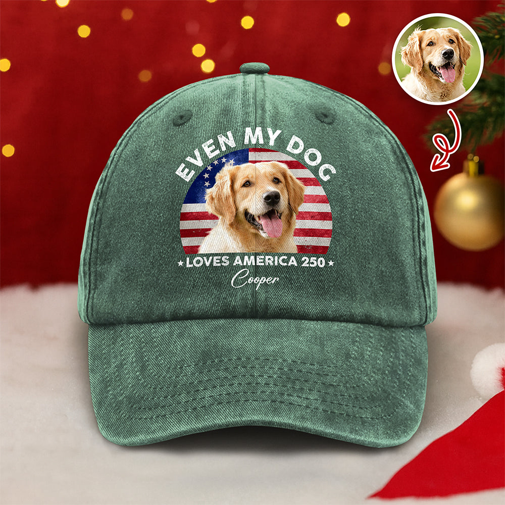 Custom Photo Even My Dogs Love America 250 Washed Denim Baseball Cap HO82 894720