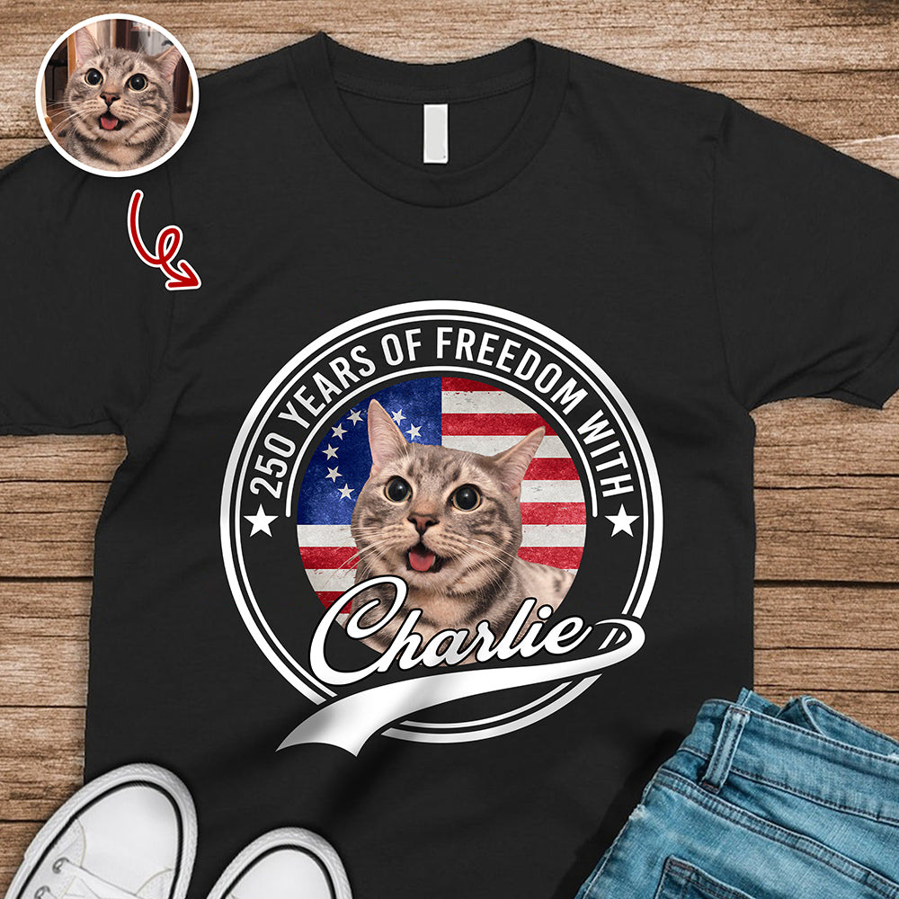 Custom Photo 250 Years Of Freedom With Dog Cat Dark Shirt HO82 894656