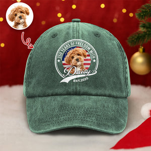 Custom Photo 250 Years Of Freedom With Dog Cat Washed Denim Baseball Cap HO82 894658