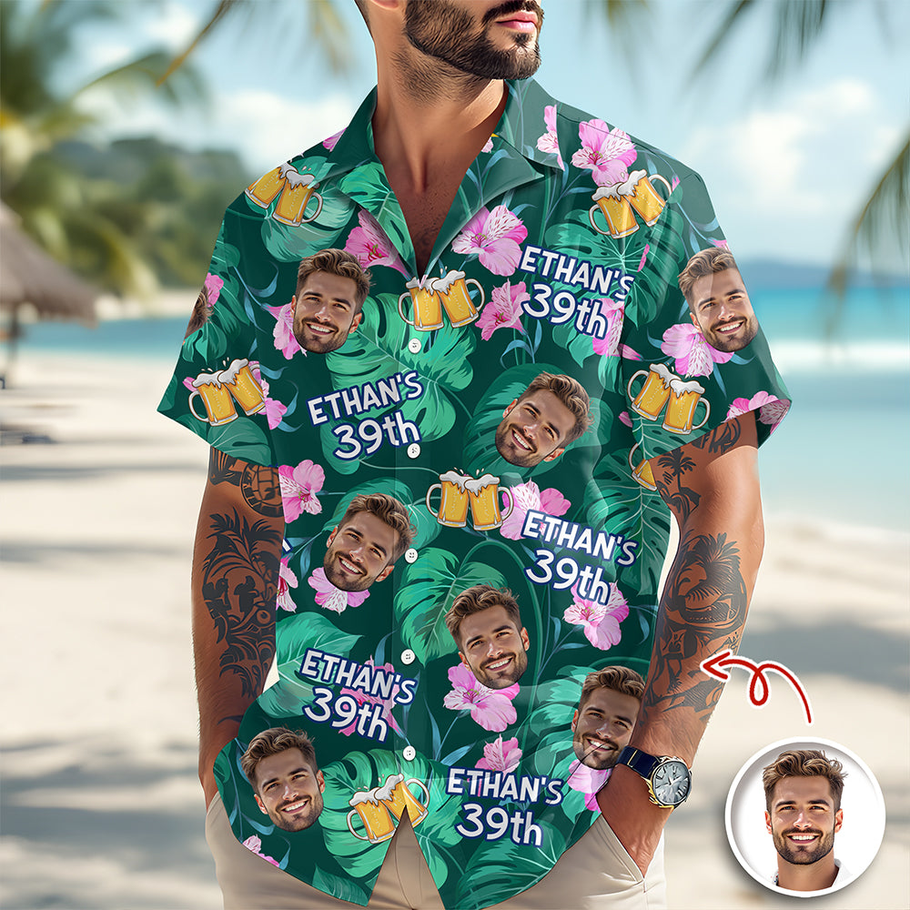 Custom Funny Face Birthday Aloha Hawaiian Shirt - Personalized Shirt Gift for Beach Party Outfit HA75 921118