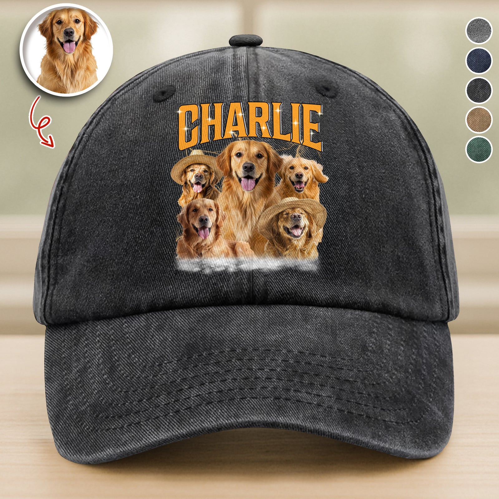 Custom Photo Retro Vintage Dog Cat Portrait Washed Denim Baseball Cap TH10 894321