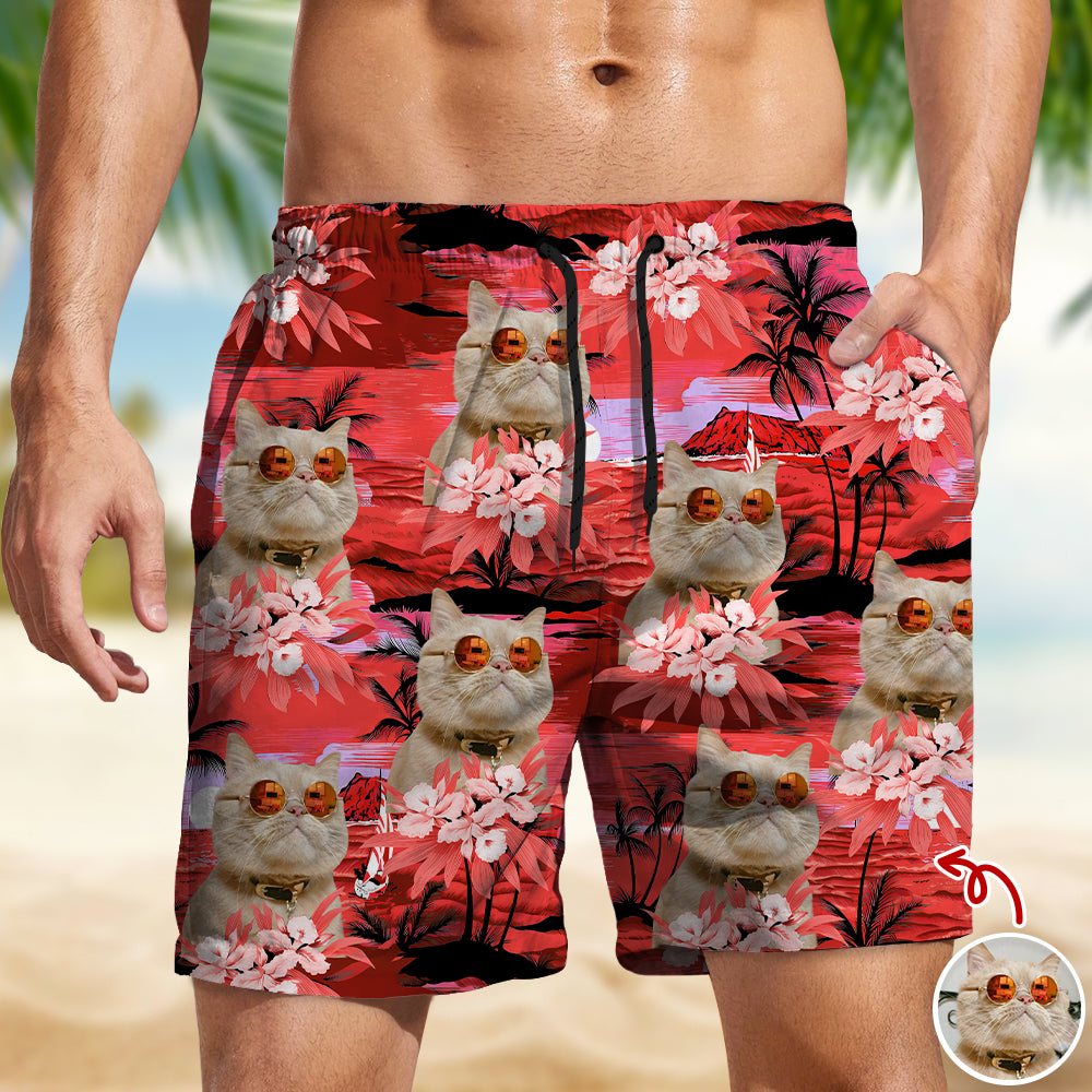 Custom Cat Photo Tropical Summer Pattern Beach Short HO82 902410