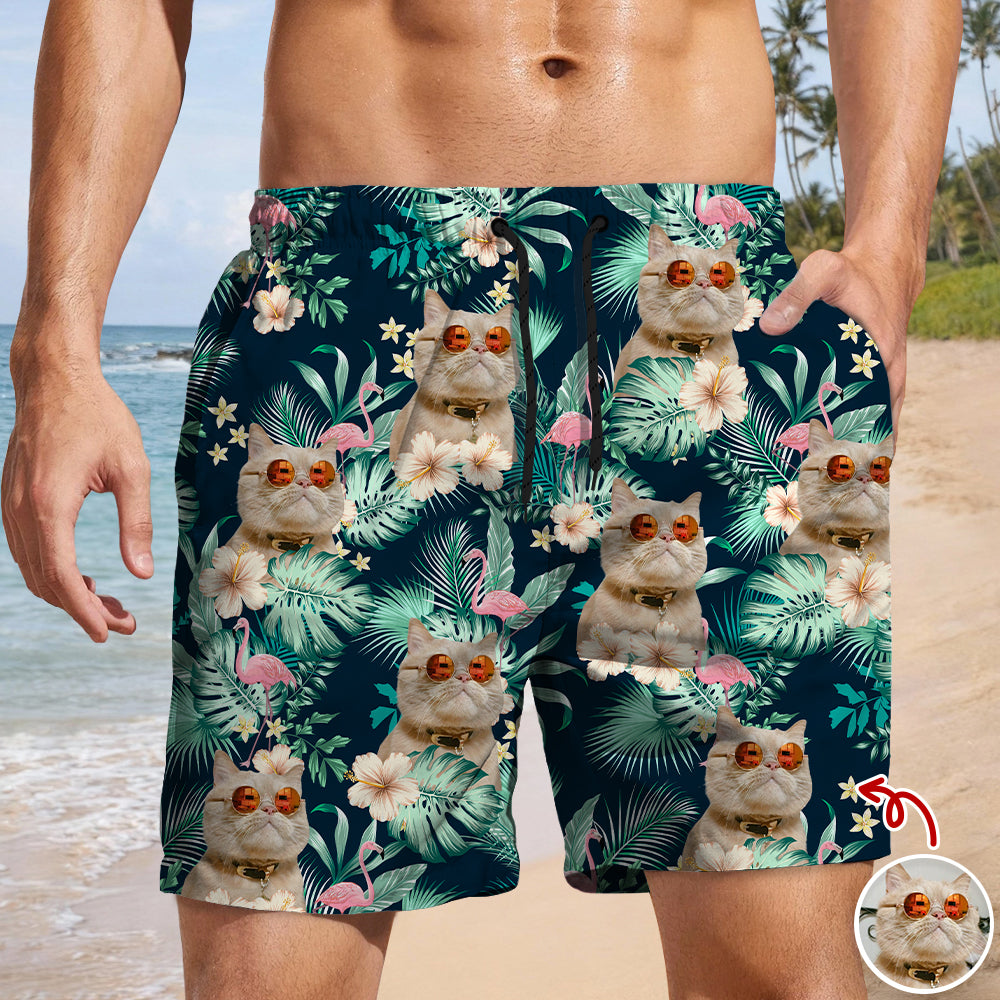 Custom Cat Photo Tropical Vacation Aloha Beach Short Gift For Cat Lover HO82 902646
