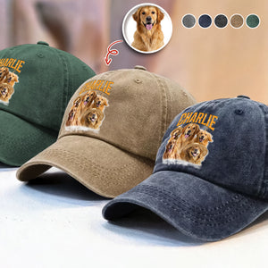 Custom Photo Retro Vintage Dog Cat Portrait Washed Denim Baseball Cap TH10 894321