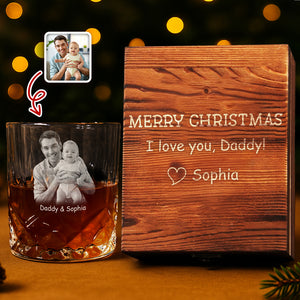 Custom Photo Merry Christmas I Love You Engraved Whiskey Glass Set with Wooden Box HA75 898032