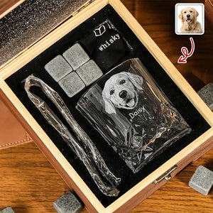 Custom Photo From The Reasons You Drink For Dog Lover Engraved Whiskey Glass Set with Wooden Box HA75 898030