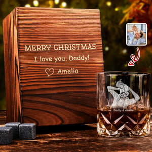 Custom Photo Merry Christmas I Love You Engraved Whiskey Glass Set with Wooden Box HA75 898032