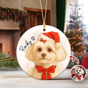 Custom Dog Photo Watercolor Potrait Keepsake Ceramic Ornament LM32 895607