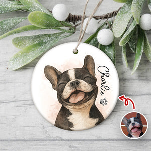 Custom Dog Photo Watercolor Potrait Keepsake Ceramic Ornament LM32 895607