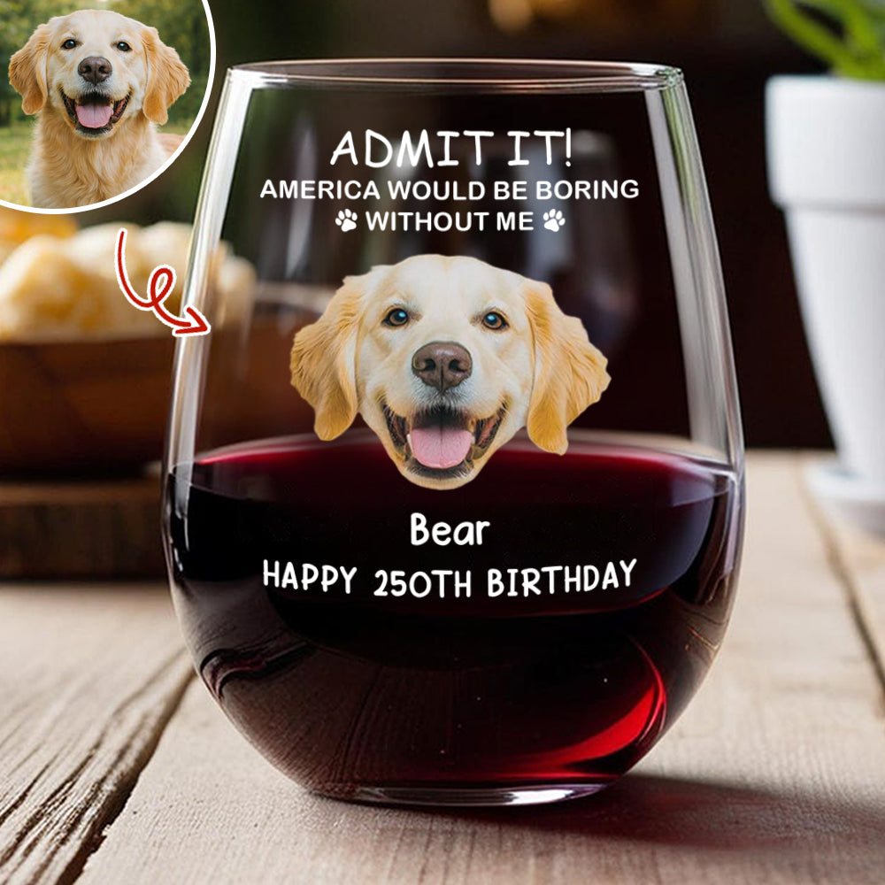 Custom Dog Photo America Would Be Boring Without Me Wine Glass TH10 898669