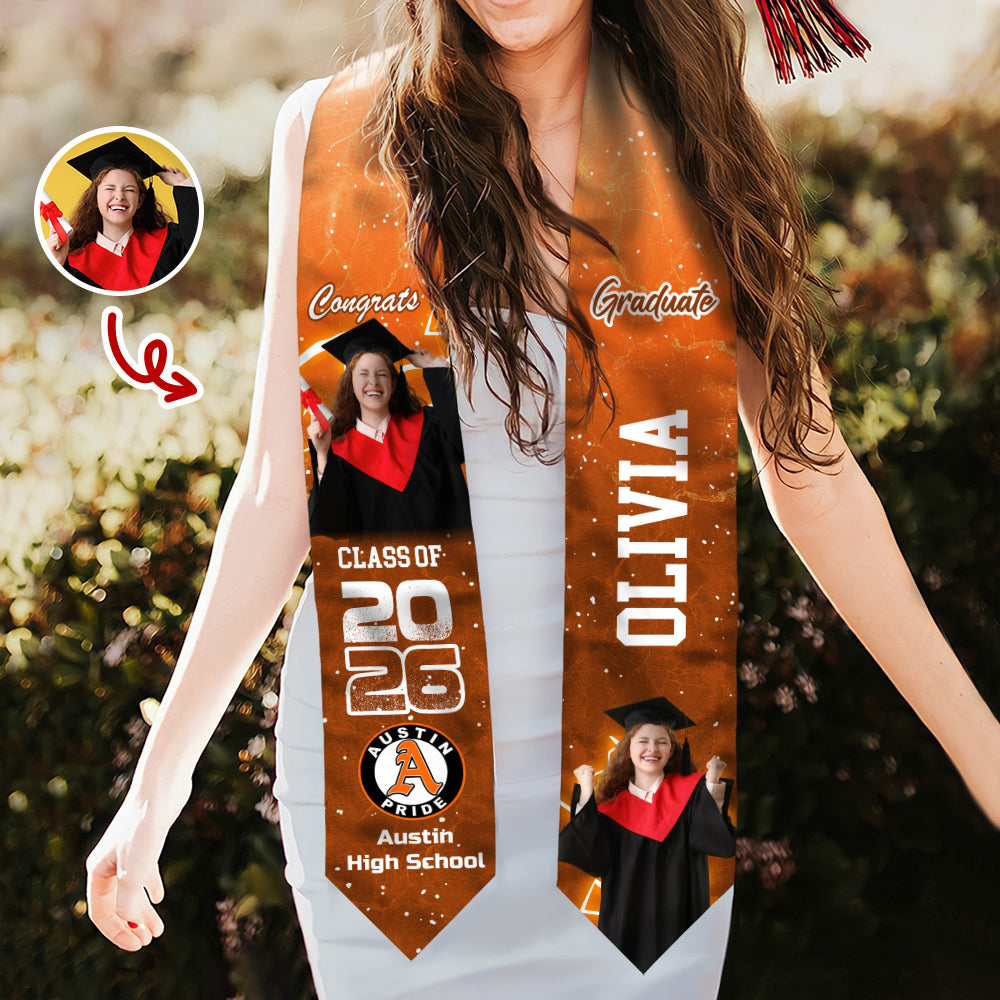 Custom Photo Class of 2026 Graduation Stole – Personalized Grad Sash Gift CH07 910092