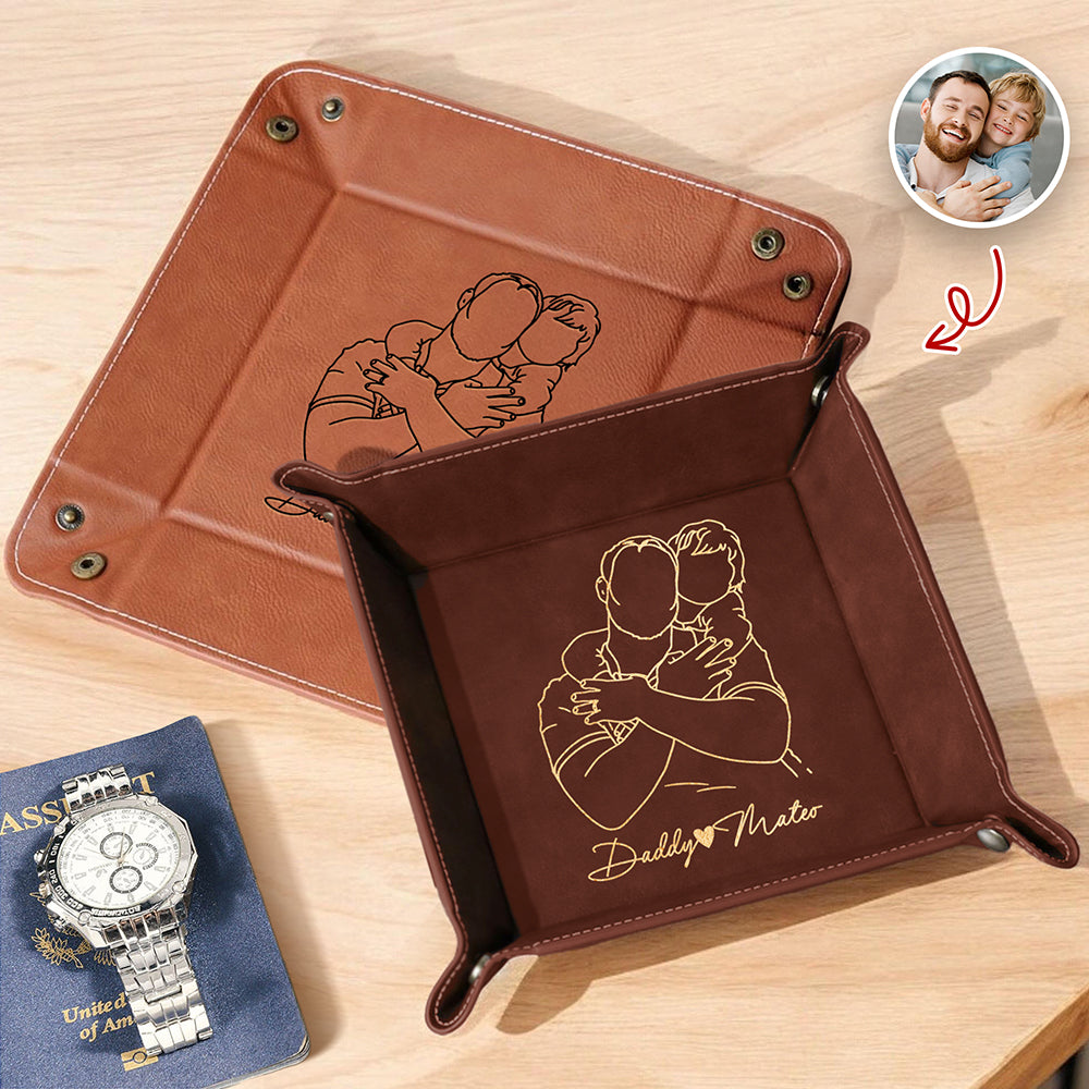 Custom Photo Personalized Leather Valet Tray for Dad Father's Day Gift HA75 921274