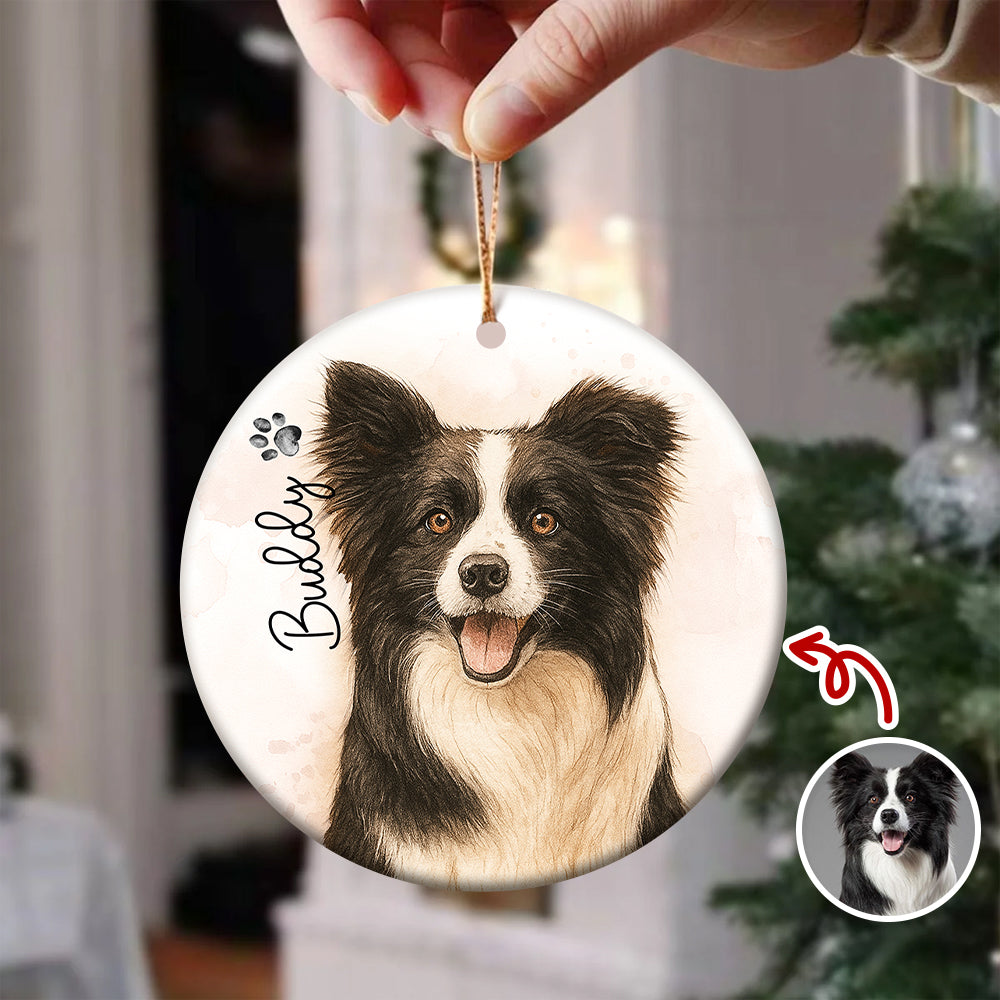 Custom Dog Photo Watercolor Potrait Keepsake Ceramic Ornament LM32 895607
