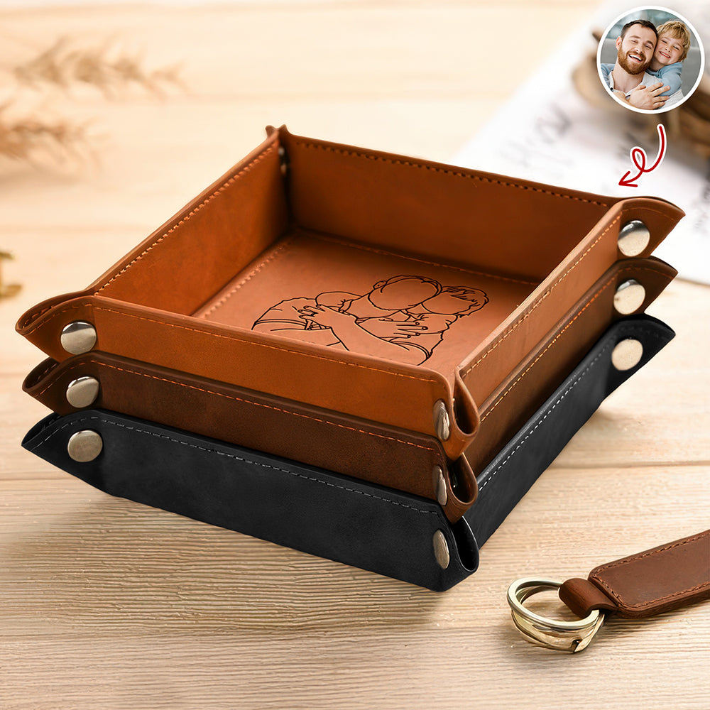 Custom Photo Personalized Leather Valet Tray for Dad Father's Day Gift HA75 921274
