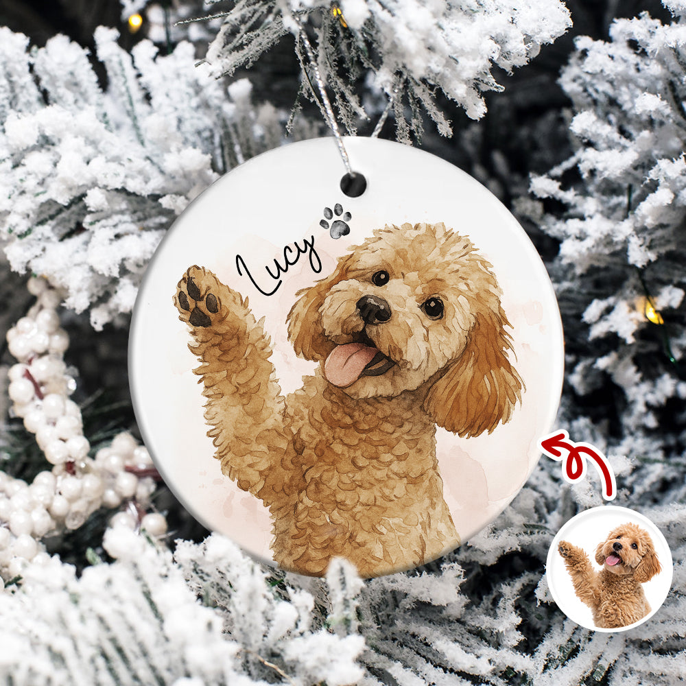 Custom Dog Photo Watercolor Potrait Keepsake Ceramic Ornament LM32 895607