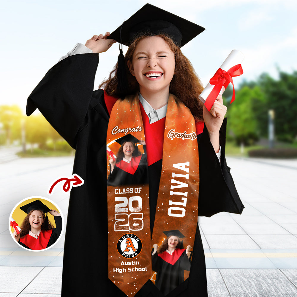 Custom Photo Class of 2026 Graduation Stole – Personalized Grad Sash Gift CH07 910092