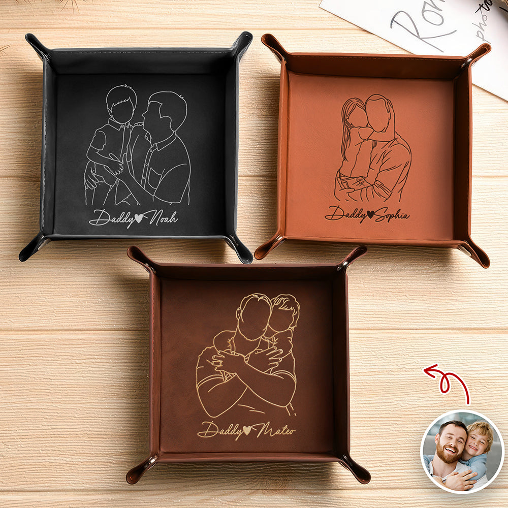Custom Photo Personalized Leather Valet Tray for Dad Father's Day Gift HA75 921274