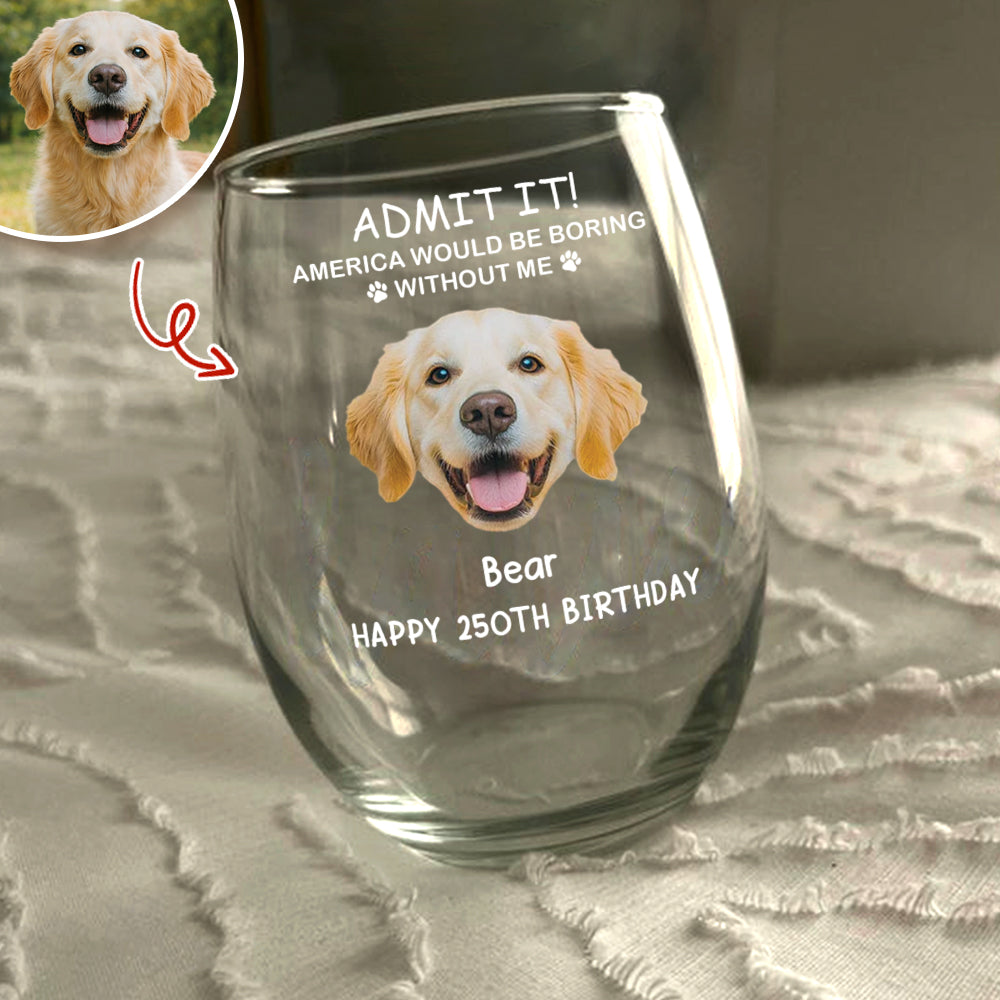 Custom Dog Photo America Would Be Boring Without Me Wine Glass TH10 898669