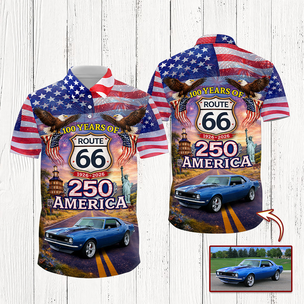 Custom Car Photo Celebrate 100 Years of Road Route 66 and America 250th Anniversary Polo Shirt CH07 910518