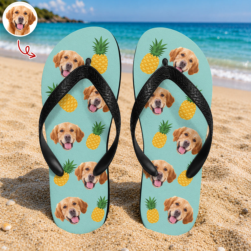 Custom Dog Photo Tropical Summer Pattern Flip Flops - Personalized Beach Gift For Dog Lovers CH07 911720