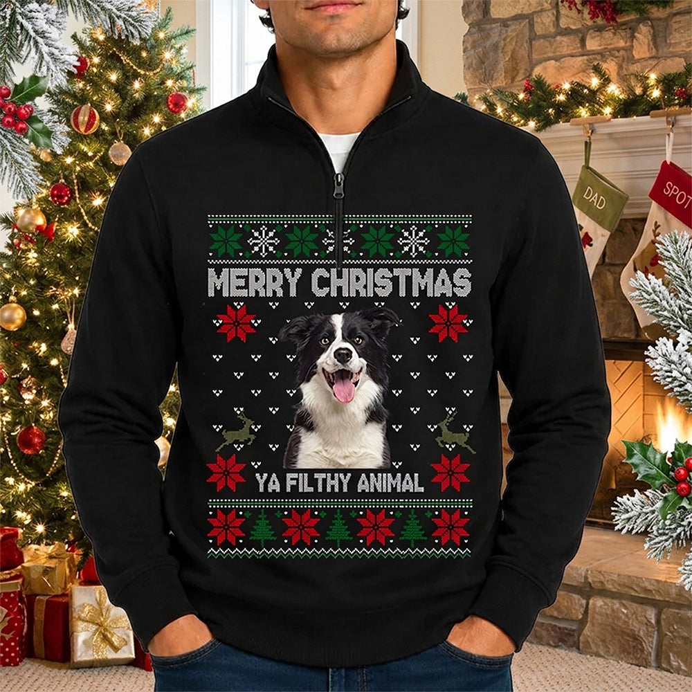 Custom Photo Merry Christmas Ya Filthy Animal Printed Quarter Zip Sweater TH10 170843