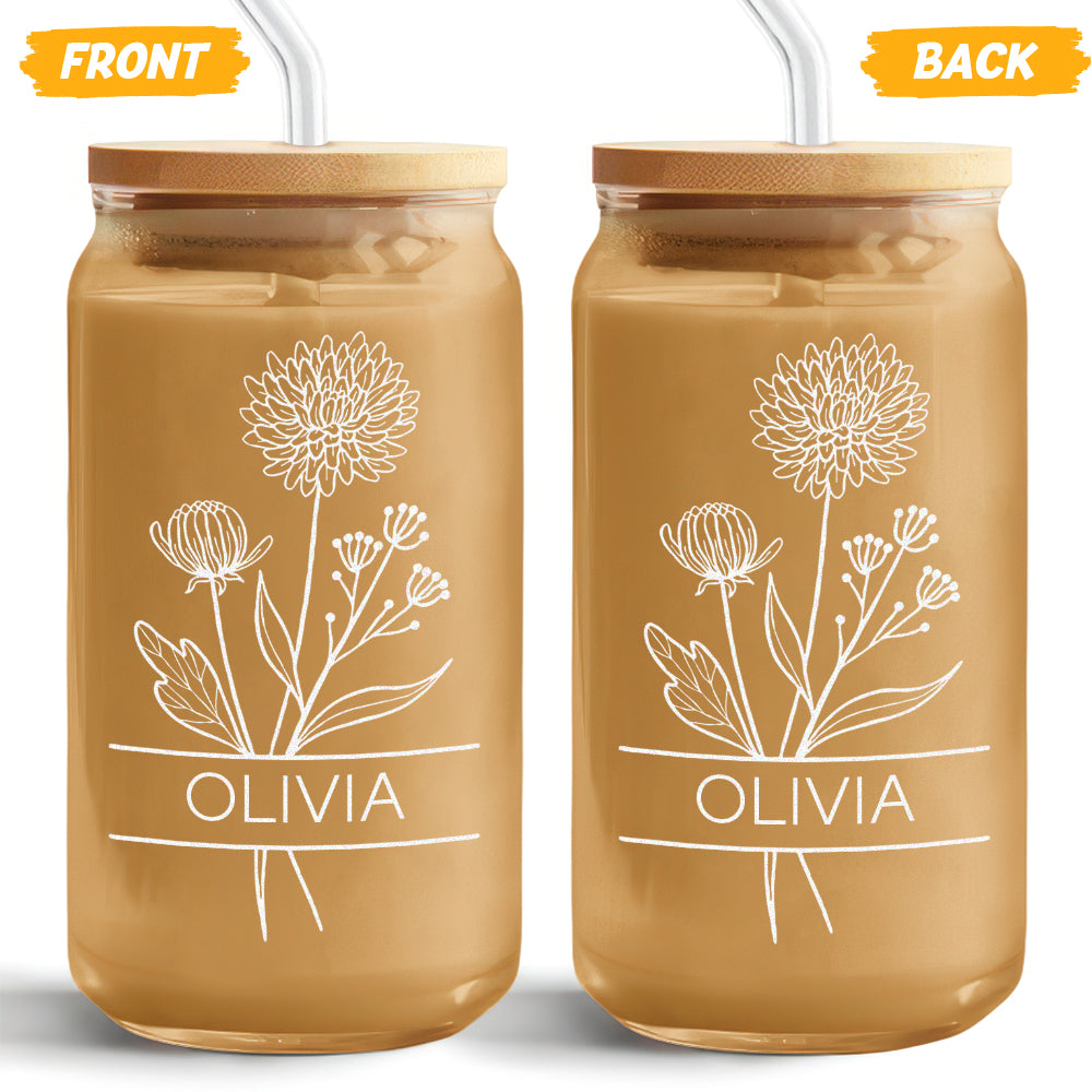 Custom Name With Birth Flower Engraved Glass Can With Lid HO82 894368