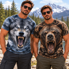 Wild Instinct Face 3D Animal T-Shirt – Fierce Wolf & Bear Graphic Tee CH07 180794