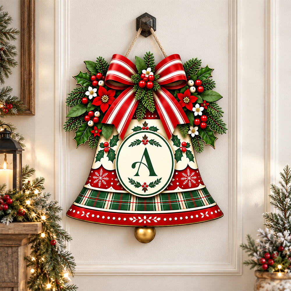 Custom Family Initial Christmas Bell Door Sign, Holiday Monogram Gift HO82 903866