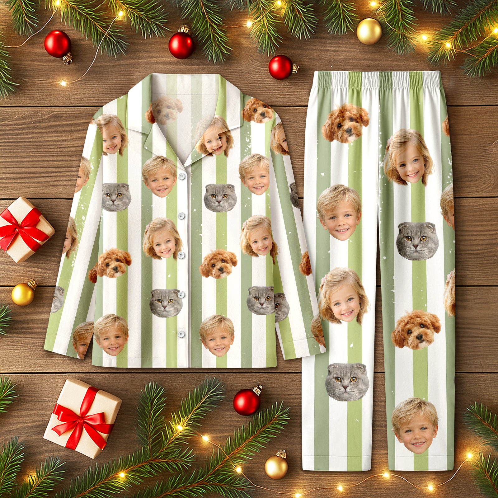 Custom Funny Face Striped Pajamas, Personalized Matching Family Sleepwear LM32 669821