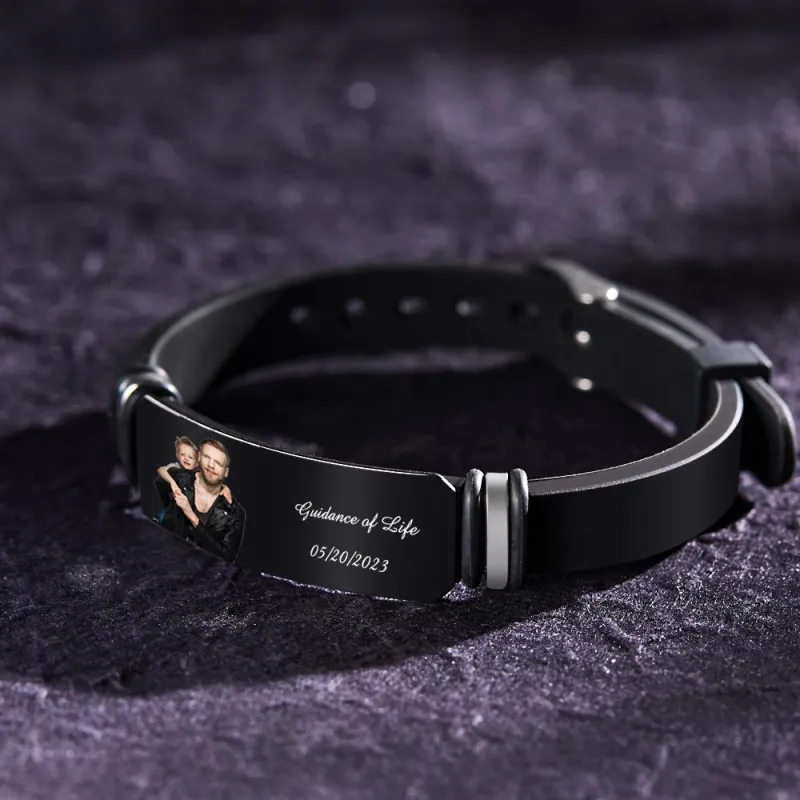 Custom Photo Personalized Engraved Black Bracelet For Him Perfect Gift For Father's Day TH10 169777