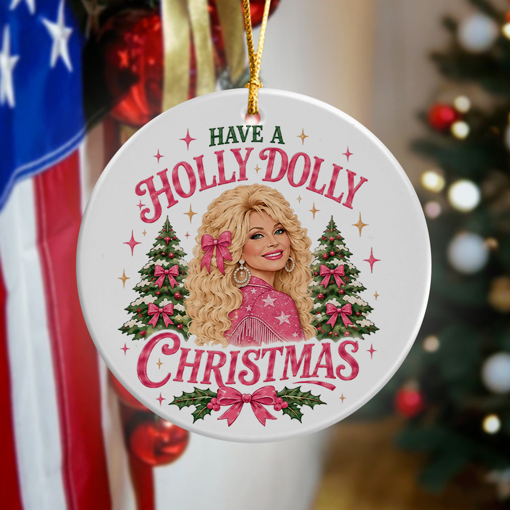 Have A Holly Pink Country Christmas Ceramic Ornament, Western Family Holiday LM32 670227