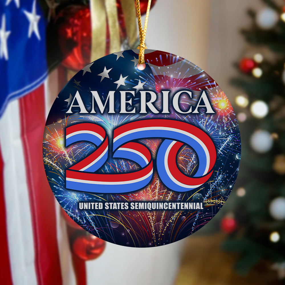 USA Semiquincentennial America 250 Patriotic Ceramic Ornament LM32 895303