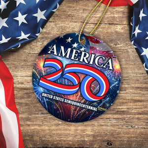 USA Semiquincentennial America 250 Patriotic Ceramic Ornament LM32 895303