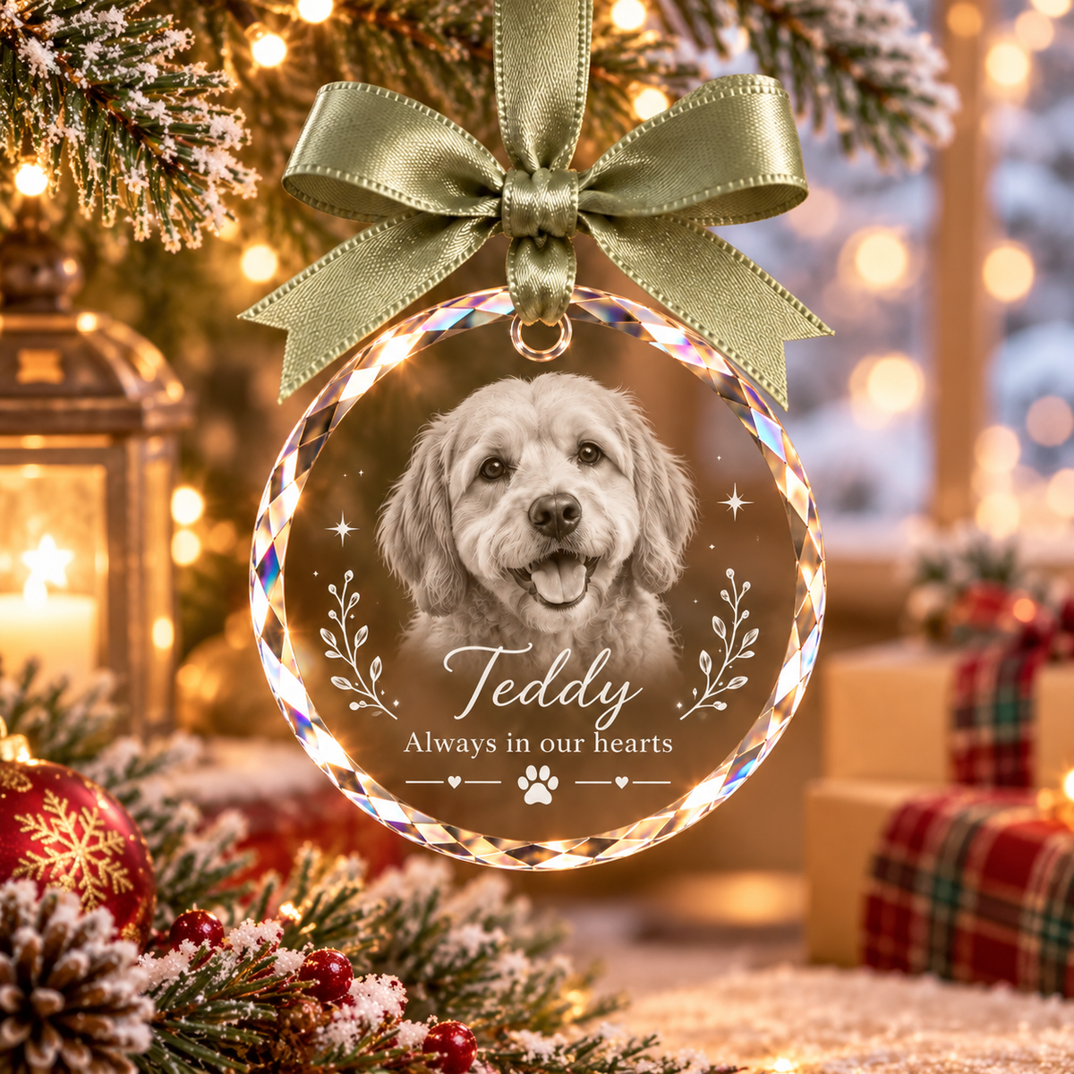 Forever in My Heart Custom Dog Photo Memorial Glass Ornament CH07 180958