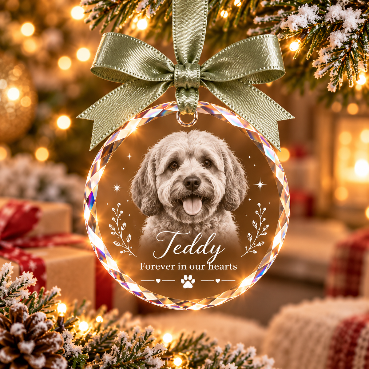 Forever in My Heart Custom Dog Photo Memorial Glass Ornament CH07 180958