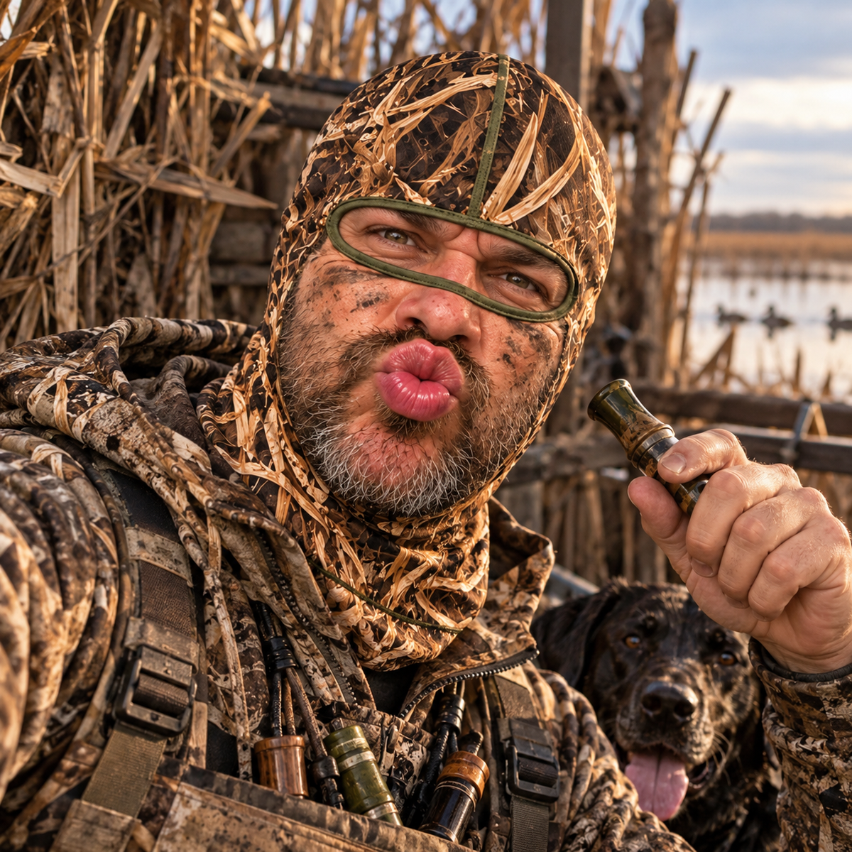 Funny Face Camo Hunting Ski Mask, 3D Beard & Goofy Mouth Design LM32 670411